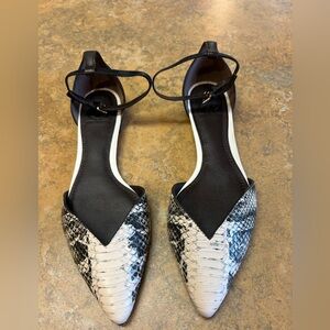 Tory Burch V Cut Python Embossed Leather Ankle Strap Flats